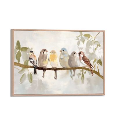 Frontansicht des Wandbilds „Botanical Birdies“ in Beige, Größe 20 × 30 cm; das vollständige Motiv ist zu sehen.