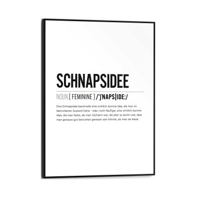 Frontansicht des Wandbilds „Schnapsidee“ in Schwarz-Weiß, Größe 30 × 40 cm; das vollständige Motiv ist zu sehen.