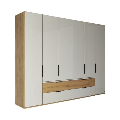 Großer Kleiderschrank Interliving 1034 mit mehreren Drehtüren, zwei Schubladen und Rahmen in Holzoptik
