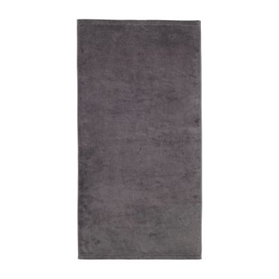Duschtuch in der Farbe Anthrazit, flach auf weißem Hintergrund gezeigt; gleichmäßige Frotteeoberfläche und saubere Säume sind sichtbar.