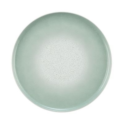 Teller in Mint; Draufsicht. Sichtbare Gestaltung: rund mit dicht gesprenkeltem Farbverlauf.
