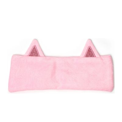Rosa Haarband mit Katzenohren, flach liegend mit gut sichtbaren Ohren und Dekorelementen gezeigt.