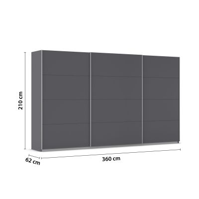 Kleiderschrank mit eingezeichneten Maßen von 360 cm Breite, 210 cm Höhe und 62 cm Tiefe
