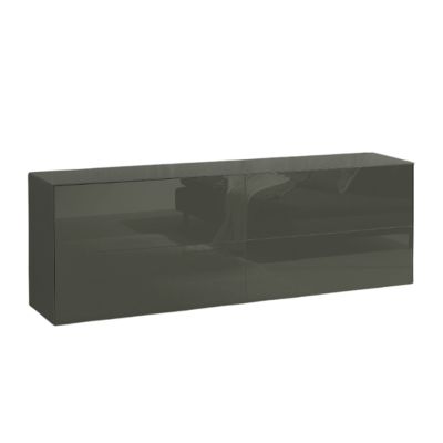 Anthrazitfarbenes Hochglanz-Lowboard mit vier grifflosen Klapptüren, minimalistisch im Design
