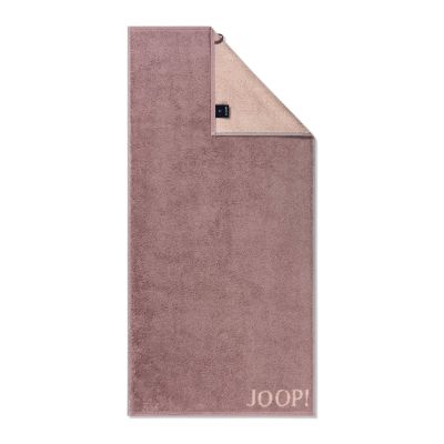 Roséfarbener JOOP! Doubleface Handtuch, 50 × 100 cm, flach dargestellt mit umgeschlagener Ecke, kontrastierender Rückseite und JOOP!-Schriftzug am unteren Rand.