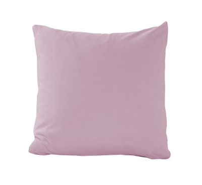 Quadratischen Kissen mit Bezug in Mauve, vollständig in frontaler Ansicht vor weißem Hintergrund dargestellt; Größe 40 x 40 cm.