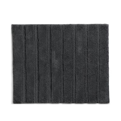 Kleine granitgraue Badematte Megan mit dunkler, gerippter Oberfläche und fast quadratischem Format.