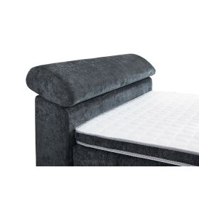 Nahaufnahme des Kopfteils eines Boxspringbetts in Grau mit Liegefläche 140×200 cm, Kopfteil in der unteren Normalstellung des verstellbaren Rasters