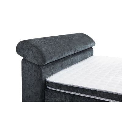 Nahaufnahme des Kopfteils eines Boxspringbetts in Grau mit Liegefläche 140×200 cm, Kopfteil in der unteren Normalstellung des verstellbaren Rasters