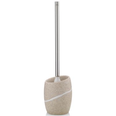Freistehende WC Garnitur in Beige mit strukturiertem Bürstenbehälter und langem silberfarbenem Griff