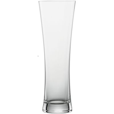 Freigestelltes leeres hohes Beer-Basic-Weizenbierglas, frontal mit schmalem Fuß und langem Glaskörper.