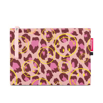Flaches Reisenthel Etui in Rosa mit Leopardenmuster und Smiley-Aufdruck