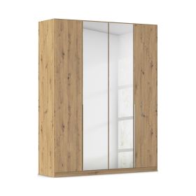 Drehtürenschrank 4-türig 2 Spiegeltüren Dekor-Druck Eiche Artisan