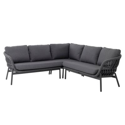 Gartenecksofa mit Eckelement und Polsterauflagen vor weißem Hintergrund