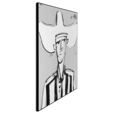 Seitliche Schrägansicht des Wandbilds „Modern Cowboy“, 50 × 70 cm; Profil, Kante und Tiefe des Bildes sind erkennbar.