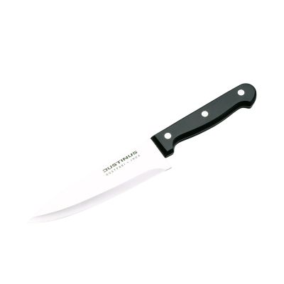 Kochmesser, klein 16 cm Küchenchef: kleines Kochmesser mit heller Klinge und schwarzem dreifach vernietetem Griff, schräg freigestellt.
