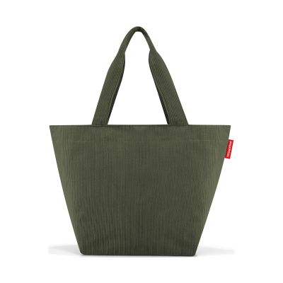 Shopper von Reisenthel, Modell Shopper M, in Dunkelgrün aus geripptem Cord, von hinten mit zwei langen Tragegriffen.