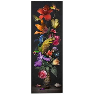 Frontansicht des Wandbilds „Flower Portrait“ in Mehrfarbig, Größe 30 × 90 cm; das vollständige Motiv ist zu sehen.