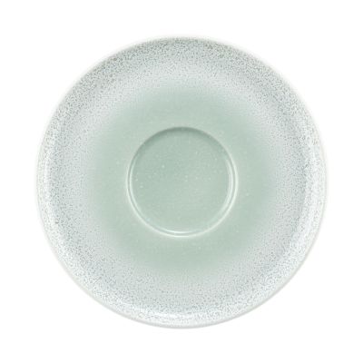 Untertasse in Mint. Darstellung: Draufsicht. Merkmale: rund mit gesprenkeltem Rand und Tassenmulde.