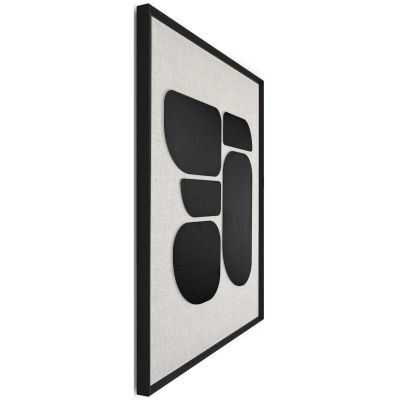 Seitliche Schrägansicht des Wandbilds „Organic Blocks Linen Black“, 50 × 70 cm; Profil, Kante und Tiefe des Bildes sind erkennbar.