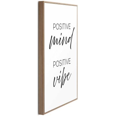 Seitliche Schrägansicht des Wandbilds „Positive Vibes“, 20 × 30 cm; Profil, Kante und Tiefe des Bildes sind erkennbar.
