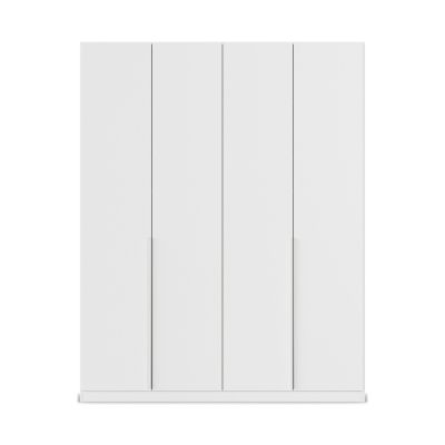 Minimalistischer 4-türiger Kleiderschrank in Weiß mit schlichten langen Griffleisten in Frontansicht