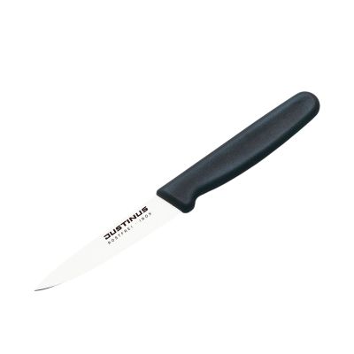 Küchenmesser 9 cm FineCut: kleines FineCut Küchenmesser mit schwarzem Kunststoffgriff und schmaler heller Klinge, diagonal freigestellt.