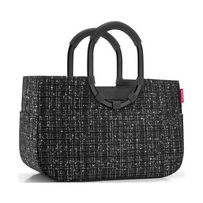 Shopper mit Ringgriffen von Reisenthel, Modell Loopshopper M, in Schwarz mit Bouclé-Struktur, frontal mit zwei ovalen Ringgriffen