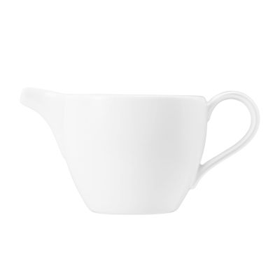 Milchkännchen in Weiß. Darstellung: Ansicht der zweiten Seite. Merkmale: geradlinige Form mit Ausguss und Henkel.