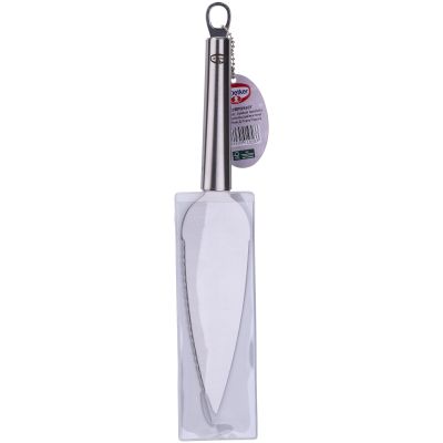Edelstahl Tortenmesser mit Schutzverpackung und Produktanhänger
