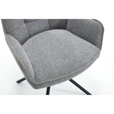 Graues Ecksofa mit hochgestellten Kopfstützen und breiten Armlehnen auf Metallfüßen