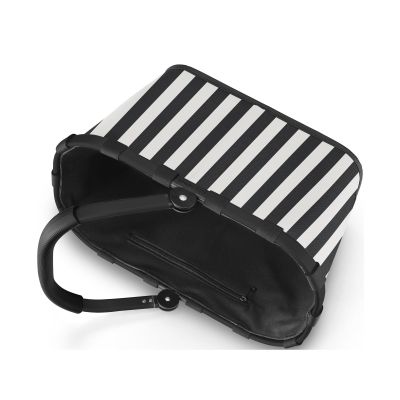 Carrybag Summerstripes Black schräg von oben mit sichtbarer Öffnung, schwarzem Boden und gestreiftem Design