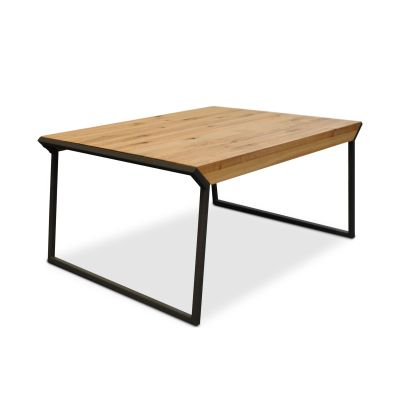 Moderner Couchtisch mit rechteckiger Eichenholzplatte und anthrazitfarbenem Metallkufengestell