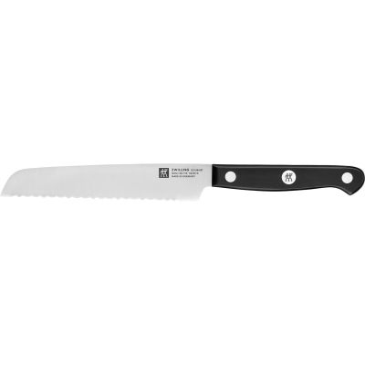 Universalmesser mit schmaler Klinge und Griff, Serie Gourmet von ZWILLING, Klingenlänge 130 mm, freigestellt auf weißem Hintergrund.