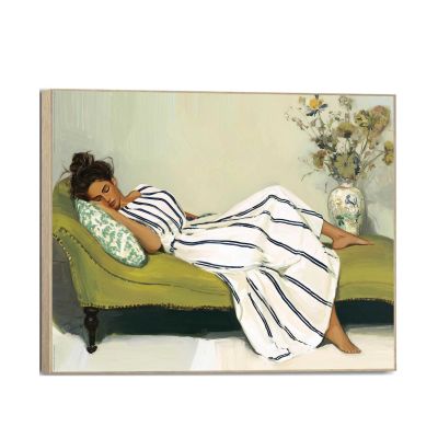 Frontansicht des Wandbilds „Napping Beauty“ in Grün, Größe 50 × 40 cm; das vollständige Motiv ist zu sehen.