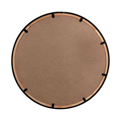 Rahmenspiegel Fina in Artisan-Schwarz, von der Rückseite mit runder Trägerplatte und umlaufenden Befestigungselementen; Maße ca. 70 x 70 x 2 cm.