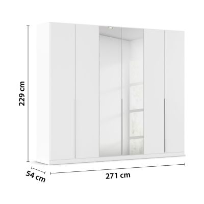 Weißer Kleiderschrank mit Spiegeltüren und Maßangaben 271 cm Breite, 229 cm Höhe und 54 cm Tiefe