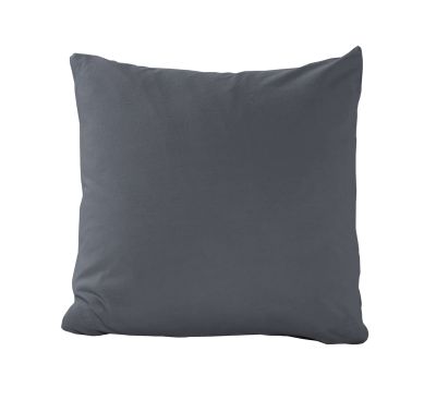 Quadratischen Kissen mit Bezug in Anthrazit, vollständig in frontaler Ansicht vor weißem Hintergrund dargestellt; Größe 40 x 40 cm.