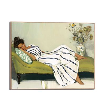 Frontansicht des Wandbilds „Napping Beauty“ in Grün, Größe 40 × 50 cm; das vollständige Motiv ist zu sehen.