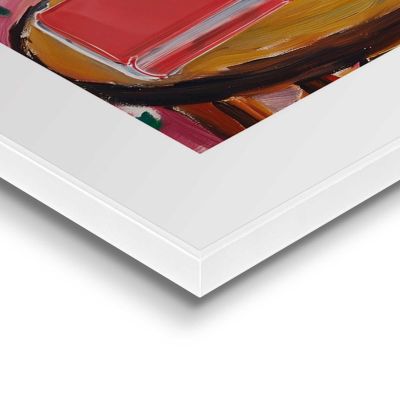 Detailaufnahme einer Ecke des Wandbilds „Balcony Holiday“, 30 × 40 cm; Oberfläche, Kante und Materialstärke sind sichtbar.