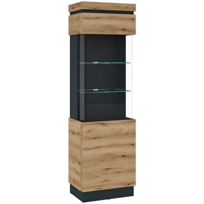 Rechte Vitrine Coast in Evoke Eiche mit Kosmos Grau und verglastem Präsentationsbereich für Wohnaccessoires
