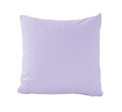 Quadratischen Kissen mit Bezug in Lavendel, vollständig in frontaler Ansicht vor weißem Hintergrund dargestellt; Größe 40 x 40 cm.