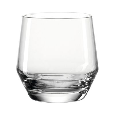Modernes Trinkglas aus klarem Glas mit runder Form und dickem Boden
