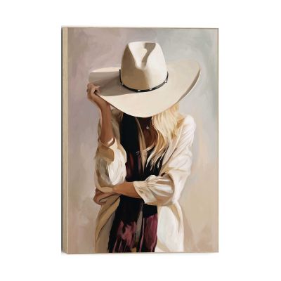 Frontansicht des Wandbilds „Relaxed Cowgirl“ in Braun, Größe 90 × 60 cm; das vollständige Motiv ist zu sehen.