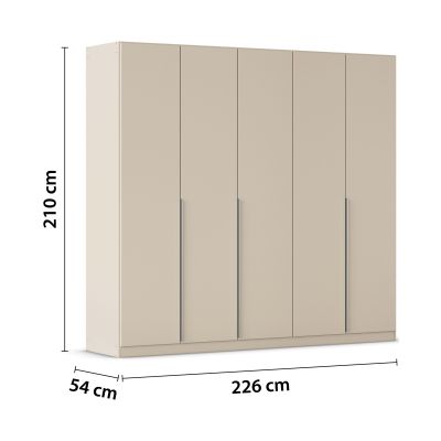 Champagnerfarbener Kleiderschrank mit eingezeichneten Maßen von 226 cm Breite, 210 cm Höhe und 54 cm Tiefe
