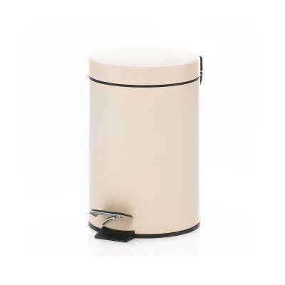 Zylindrischer Kosmetikeimer in mattem Beige mit Deckel und schwarzem Fußpedal