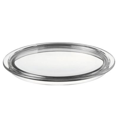 Runde flache Glasplatte aus klarem Glas mit leicht erhöhtem Rand