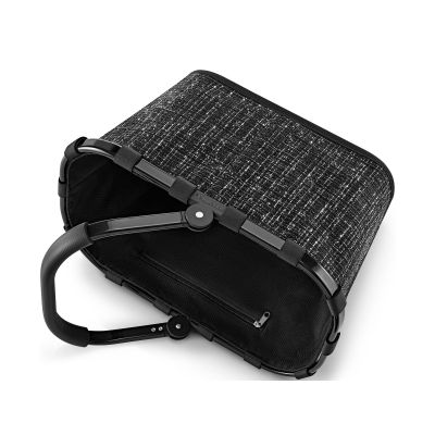 Einkaufskorb von Reisenthel, Modell Carrybag, in Schwarz mit Bouclé-Struktur, seitlich zusammengeklappt dargestellt