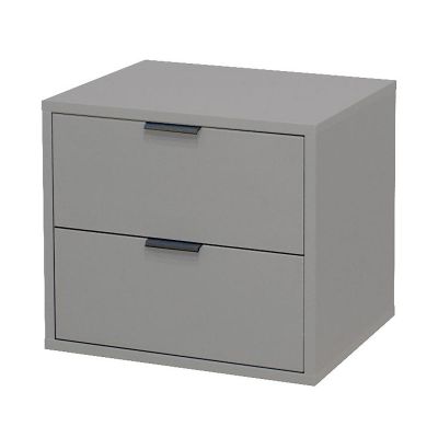 Eleganter grauer Nachttisch mit zwei grifflosen Schubladen und klaren Linien, moderne Optik