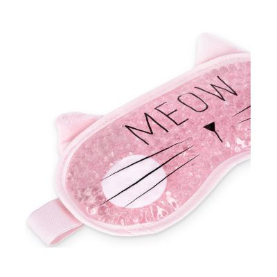 Rosa Gel-Augenmaske im Katzen-Design, schräg von vorn mit glänzender Geloberfläche dargestellt.